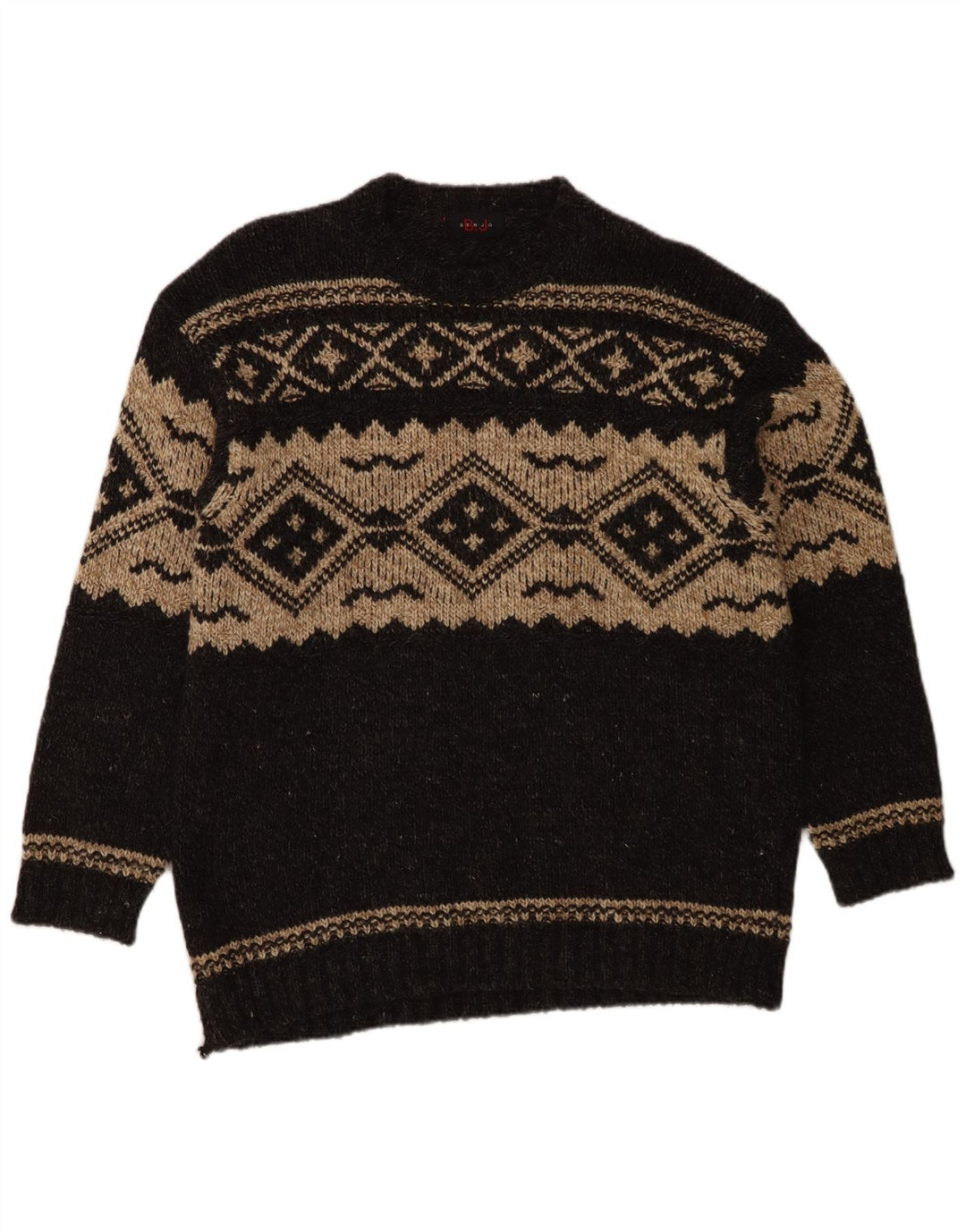 Vintage Herren-Pullover mit Rundhalsausschnitt, groß, graue Fair-Isle-Wolle