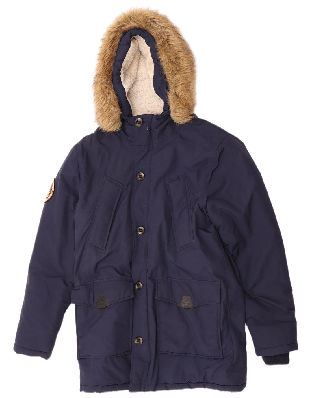 Superdry Herren-Parka mit Kapuze, UK 38, mittelmarineblaues Nylon