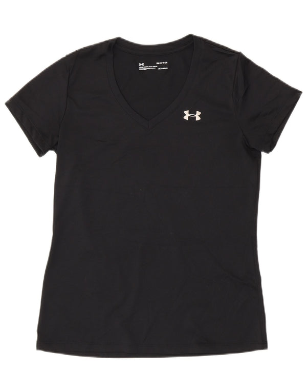 Under Armour Damen Heat Gear T-Shirt Top UK 10 Small Schwarz