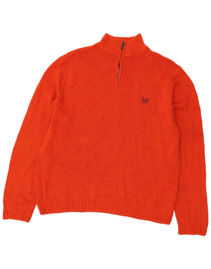 CHAPS Herren-Pullover mit Reißverschluss am Hals, XL, Orange, Baumwolle