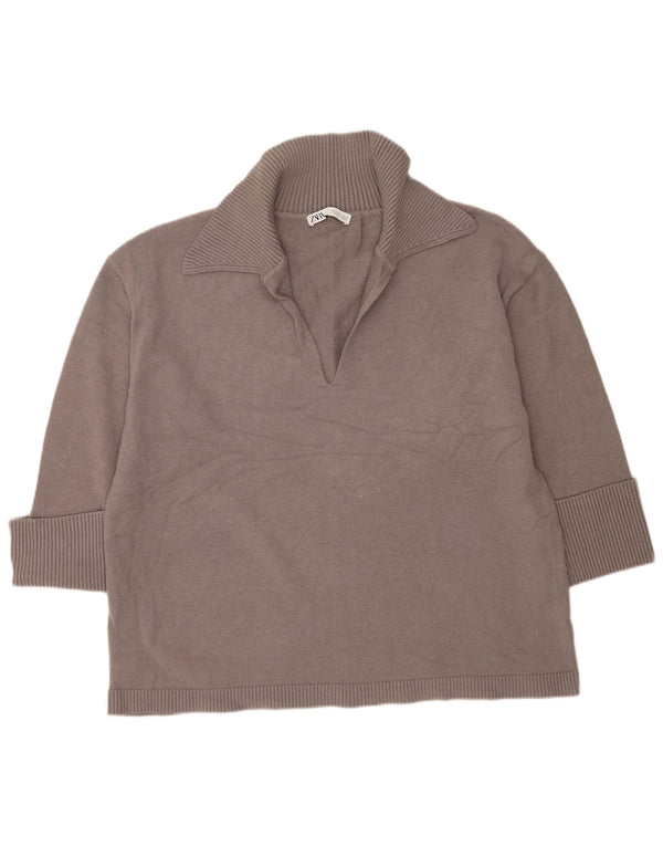 Zara Womens Oversized Polo Neck Jumper Sweater UK 16 Large Grey Viscose