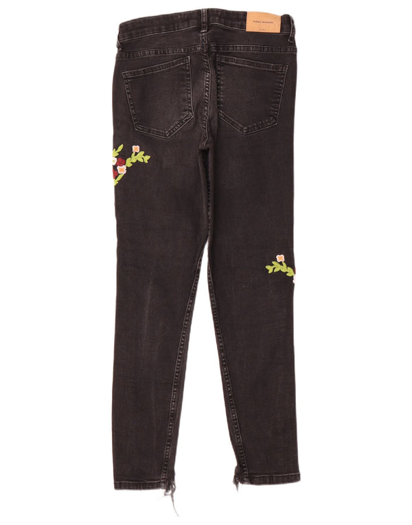 Zara Damen Trafaluc Graphic Skinny Jeans EU 38 Small W28 L26 Schwarz geblümt