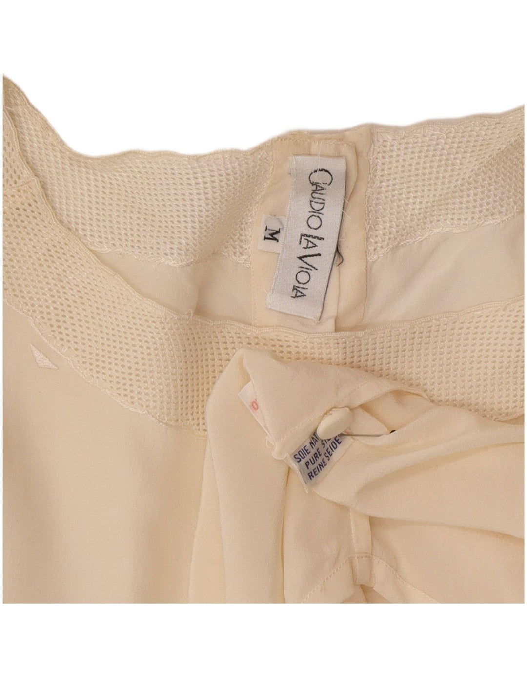 Vintage Damen übergroße Bluse Top UK 14 Medium Off White Seide