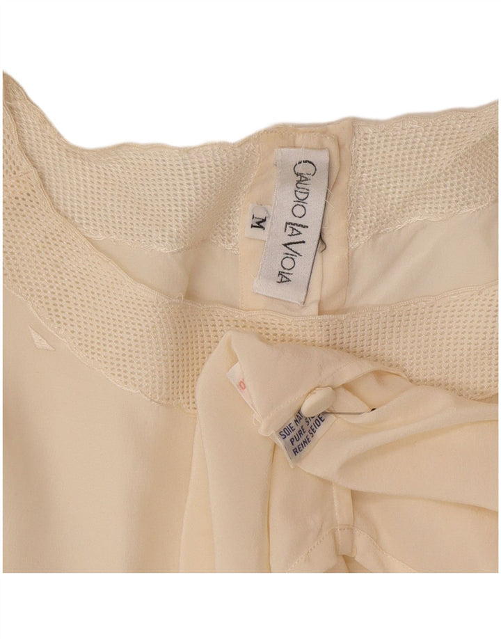 Vintage Damen übergroße Bluse Top UK 14 Medium Off White Seide