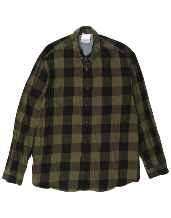 Jack & Jones Herren-Flanellhemd XL aus grüner Gingham-Baumwolle