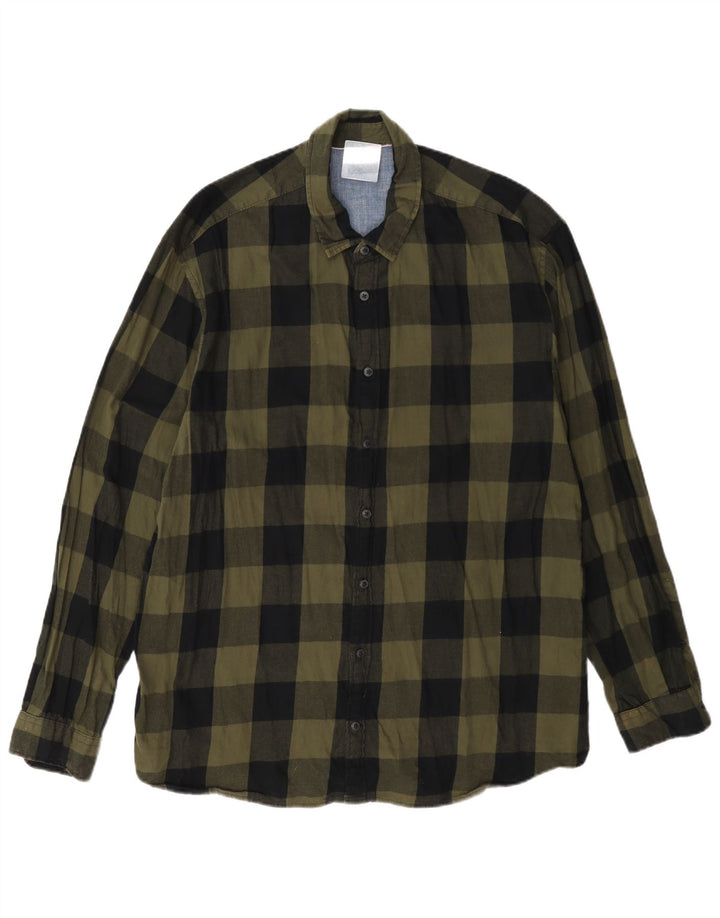 Jack & Jones Herren-Flanellhemd XL aus grüner Gingham-Baumwolle