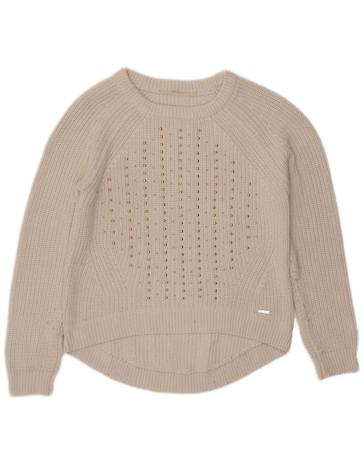 GUESS Damen-Pullover in Übergröße mit U-Boot-Ausschnitt, Gr. 6, Größe S, weiße Baumwolle