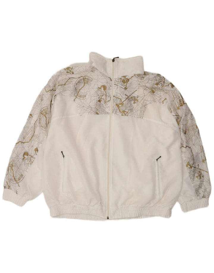 VINTAGE Womens Oversized Tracksuit Top Jacket UK 20 2XL White Geometric