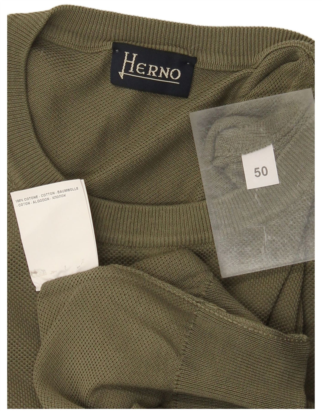 Herno Herren Top Langarm IT 50 Medium Khaki Baumwolle