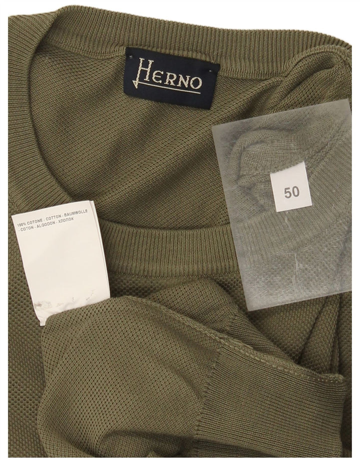 Herno Herren Top Langarm IT 50 Medium Khaki Baumwolle