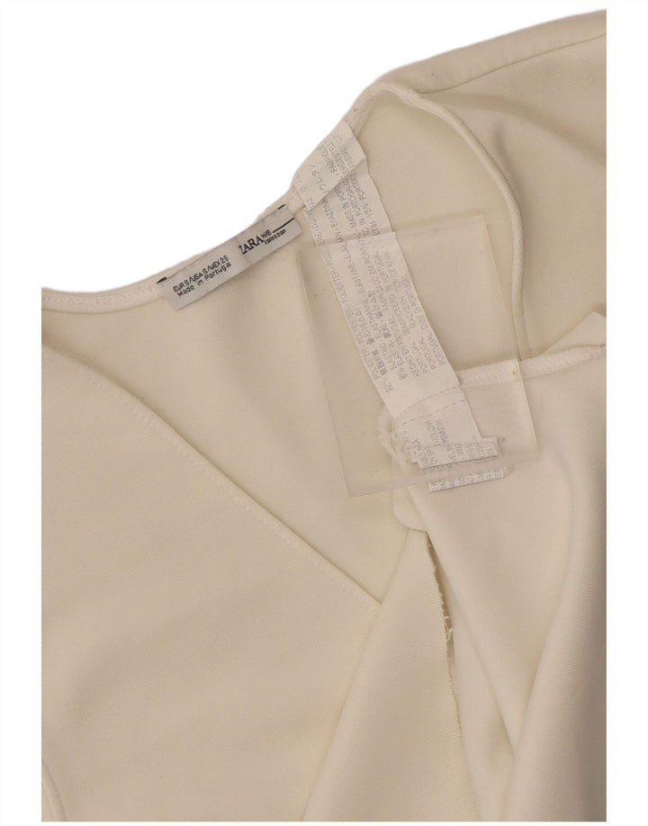 Zara Damen Crop Ärmelloses Blusenoberteil UK 8 Small Weiß Polyester