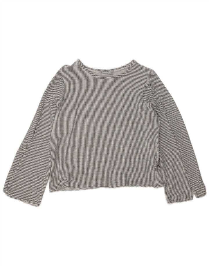 Zara Damen Crop Top Langarm UK 14 Mittelgrau Nadelstreifen