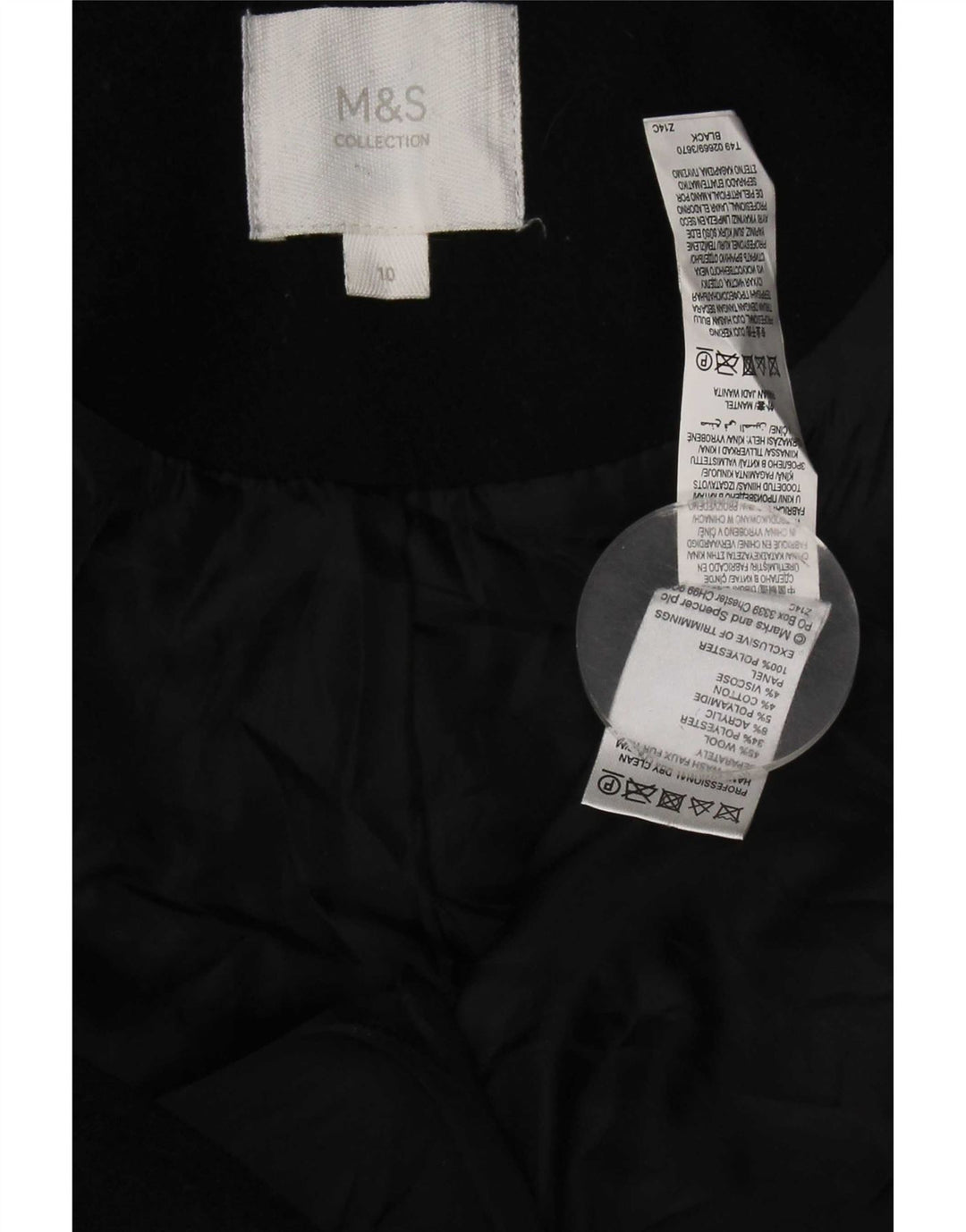 Marks & Spencer Damen-Dufflecoat mit Kapuze, UK 10, Größe S, schwarze Wolle