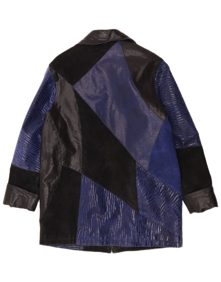 Vintage Damen Wildledermantel UK 12 Mittelblaues Colourblock-Leder