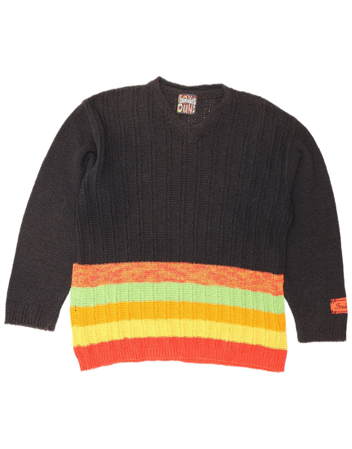 FOXHOUND Herren-Pullover mit V-Ausschnitt, groß, schwarz gestreift, Baumwolle
