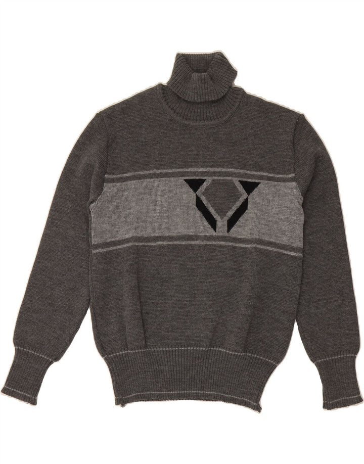 VINTAGE Mens Roll Neck Jumper Sweater IT 54 2XL Grey Colourblock Vintage Vintage and Second-Hand Vintage from Messina Hembry 