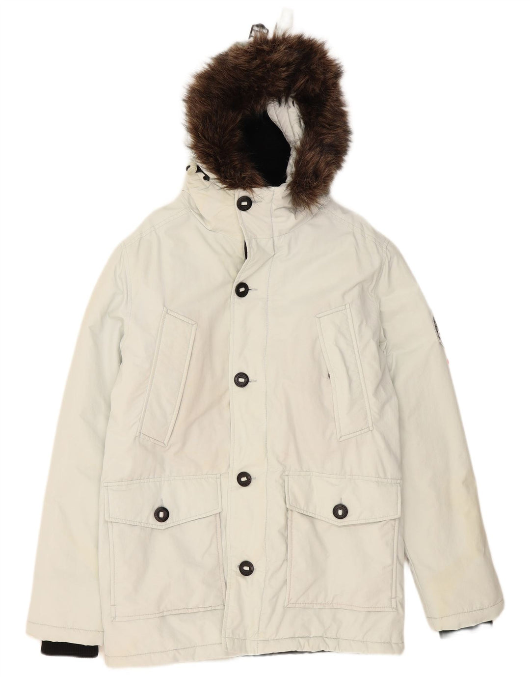 Superdry Herren-Parka mit Kapuze, Größe 36, Größe S, Weiß, Polyester