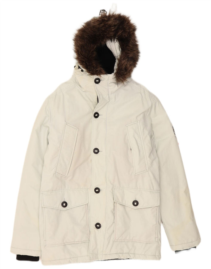 Superdry Herren-Parka mit Kapuze, Größe 36, Größe S, Weiß, Polyester