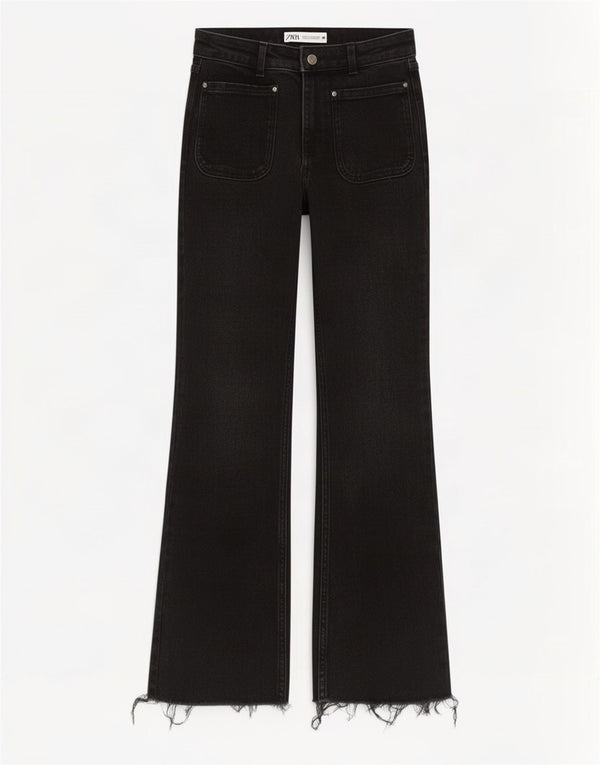 Zara Damen Bootcut Jeans EU 36 XS W26 L26 Schwarze Baumwolle