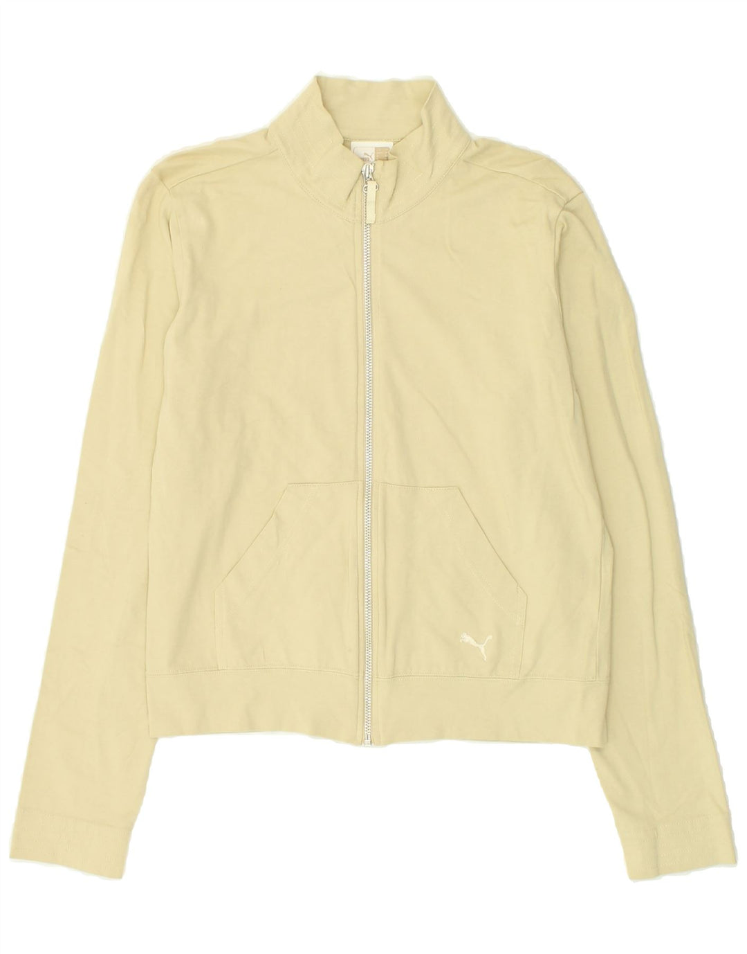 PUMA Womens Tracksuit Top Jacket UK 12 Medium Beige Cotton | Vintage Puma | Thrift | Second-Hand Puma | Used Clothing | Messina Hembry 