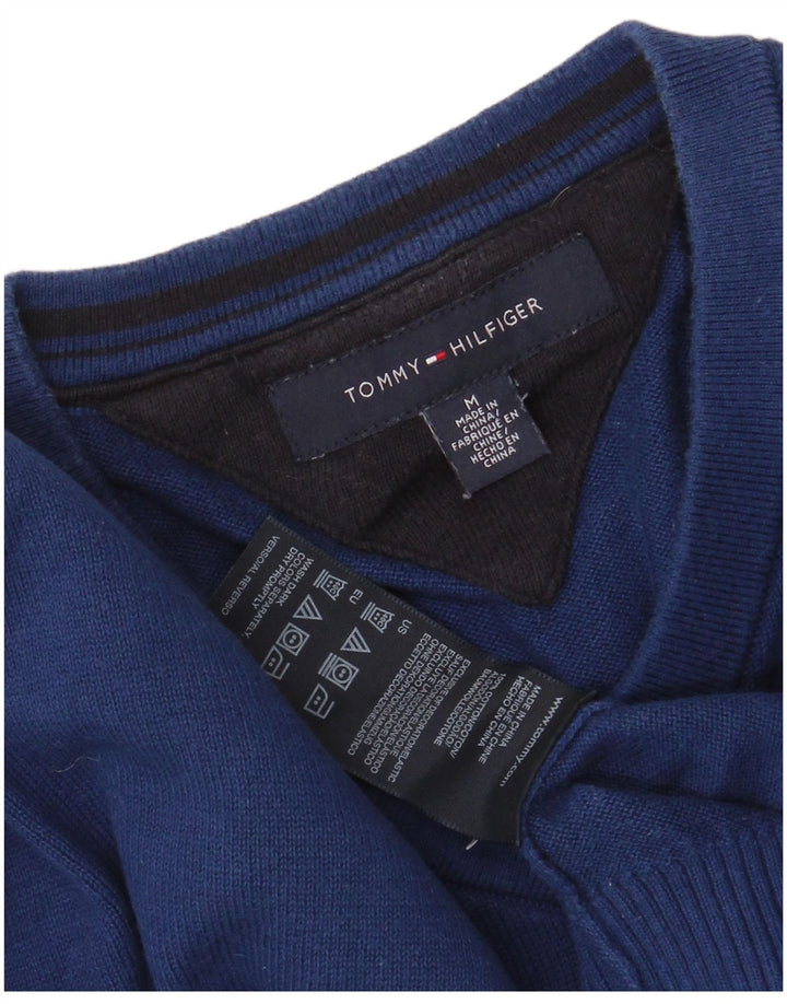 TOMMY HILFIGER Mens V-Neck Jumper Sweater Medium Blue Cotton