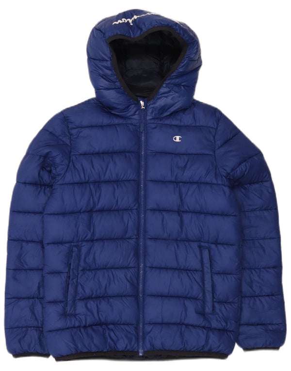 Champion Wattierte Jacke mit grafischer Kapuze für Jungen, 11–12 Jahre, groß, blaues Polyester