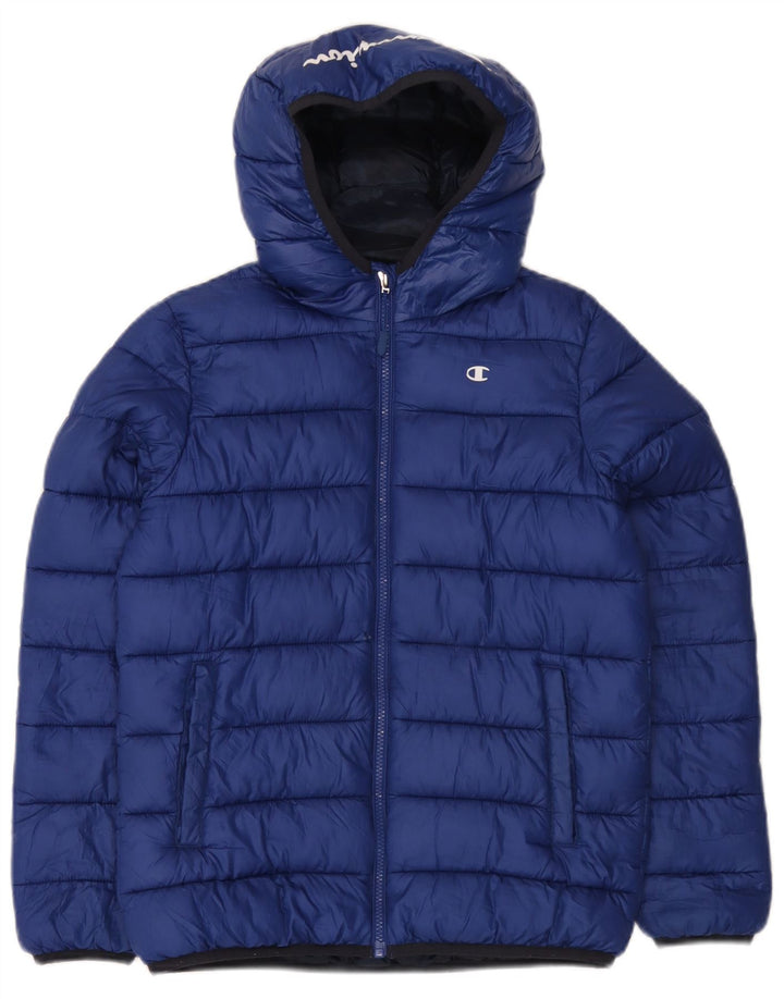 Champion Wattierte Jacke mit grafischer Kapuze für Jungen, 11–12 Jahre, groß, blaues Polyester