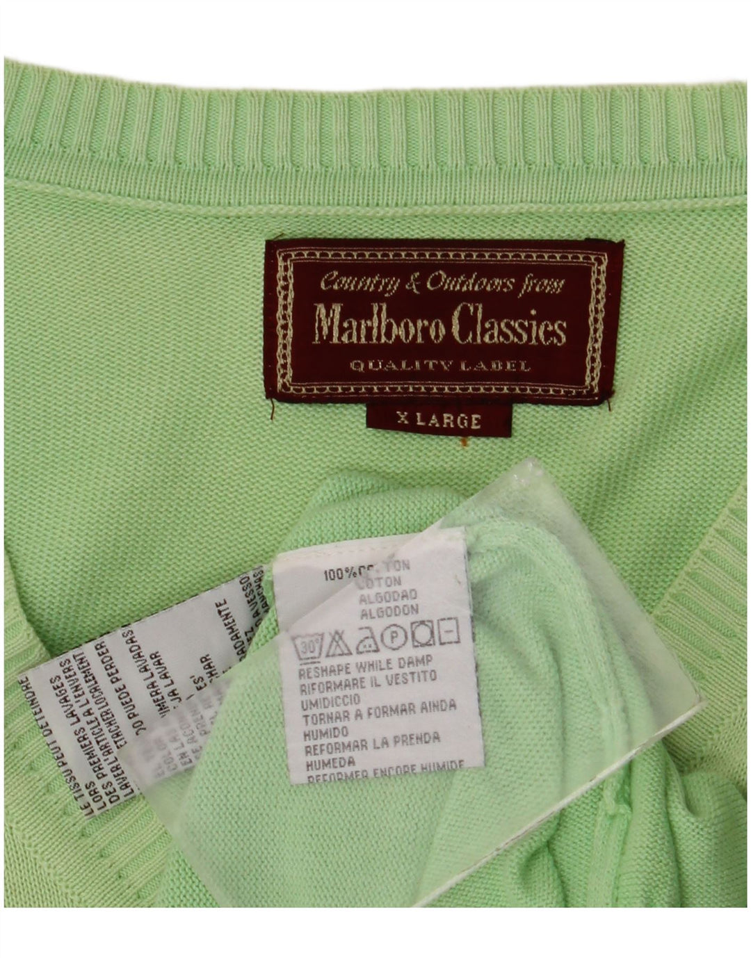 Marlboro Classics Herren-Pullover mit V-Ausschnitt, XL, grüne Baumwolle