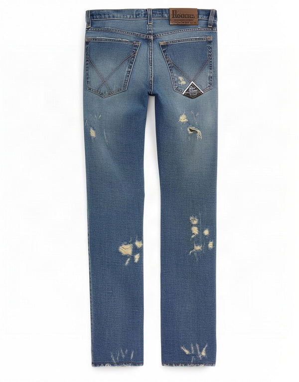 Roy Rogers Damen Distressed Bootcut Jeans W34 L32 Blaue Baumwolle