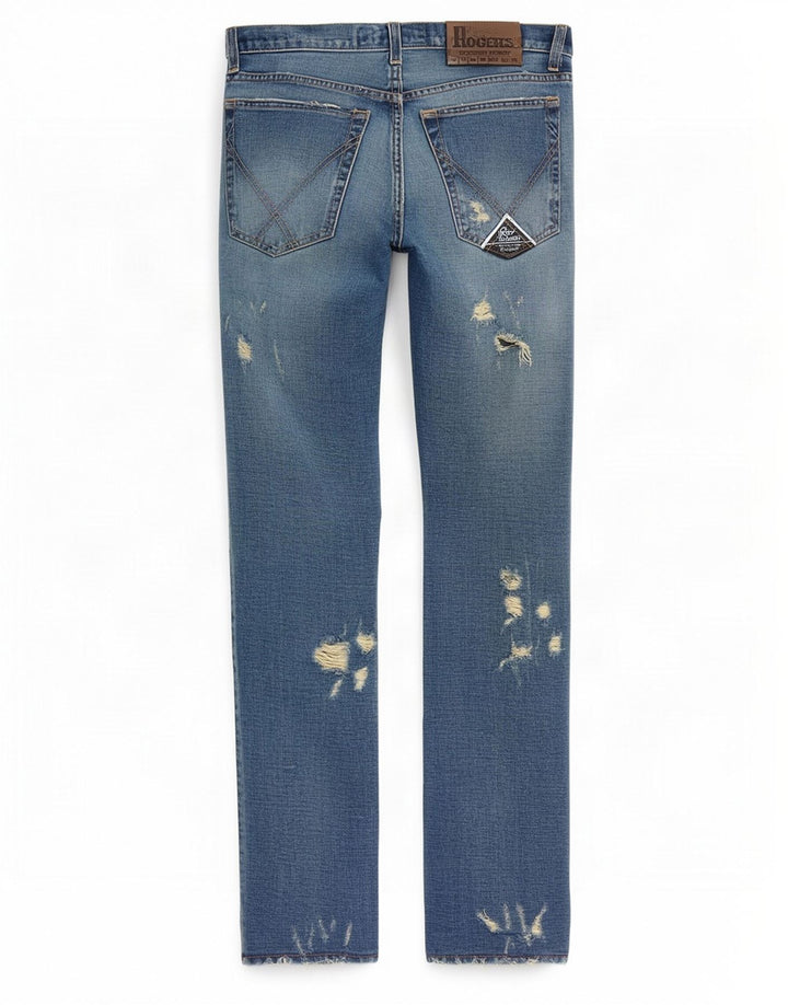 Roy Rogers Damen Distressed Bootcut Jeans W34 L32 Blaue Baumwolle