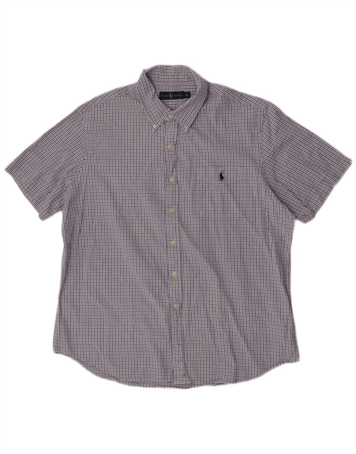 Ralph Lauren Herren-Kurzarmhemd XL, blau kariert, Baumwolle