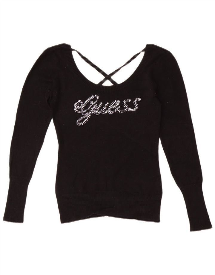 Guess Grafik-Langarm-Blusenoberteil für Damen, Gr. 8, Schwarz