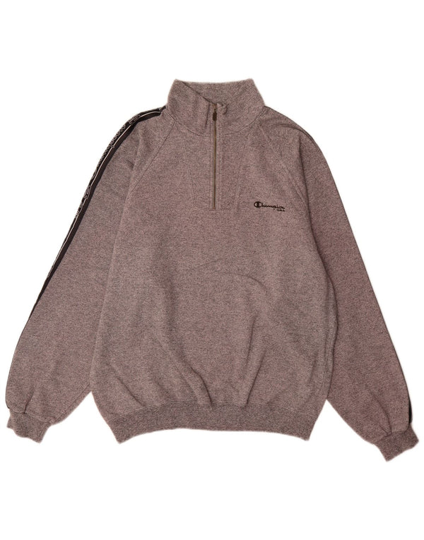 Champion Mens Graphic Zip Neck Sweatshirt Jumper Large Grey Colourblock