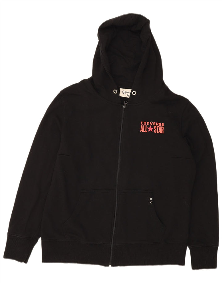 CONVERSE Womens Zip Hoodie Sweater IT 44/46 Medium Black Cotton