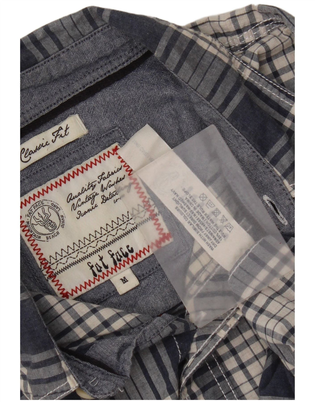 Fat Face Herren-Hemd mit klassischer Passform, mittelblau, kariert, Baumwolle