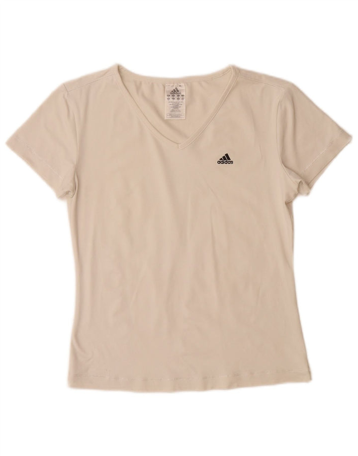 Adidas Damen T-Shirt Top UK 14 Medium Off White Polyamid