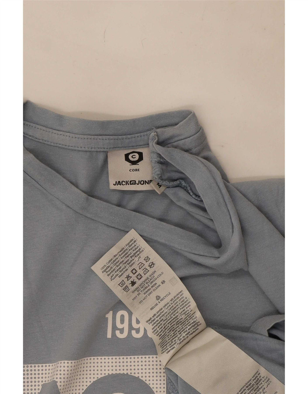Jack & Jones Herren Grafik-T-Shirt-Oberteil aus mittelblauer Baumwolle