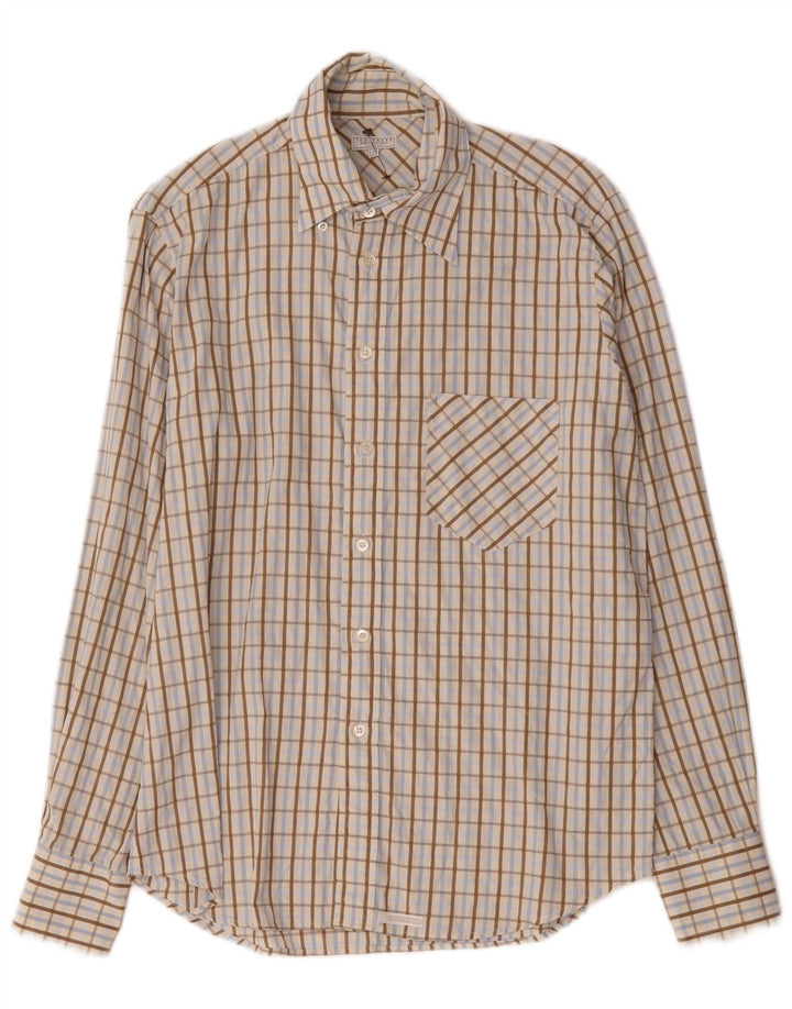 Ted Baker Herrenhemd, Größe 3, mittelbeige, karierte Baumwolle