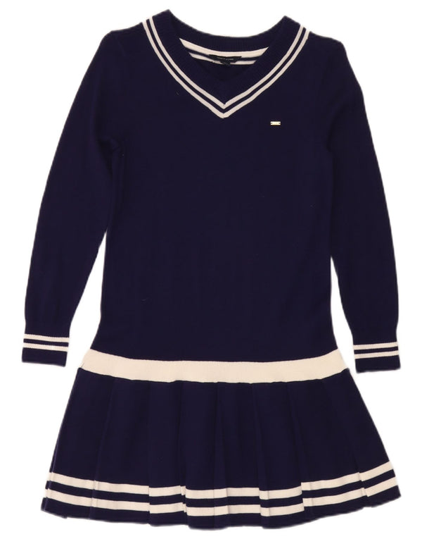 Tommy Hilfiger Mädchen-Pulloverkleid, 8–9 Jahre, mittleres Marineblau, Farbblock
