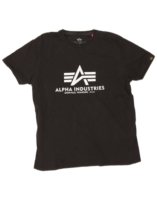 Alpha Industries Damen Grafik-T-Shirt-Oberteil UK 16 Large Schwarz Baumwolle