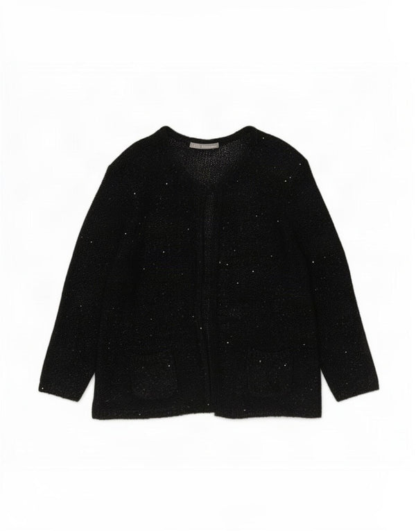 Marks & Spencer Damen-Cardigan-Pullover UK 14 Large Schwarz geflecktes Polyester