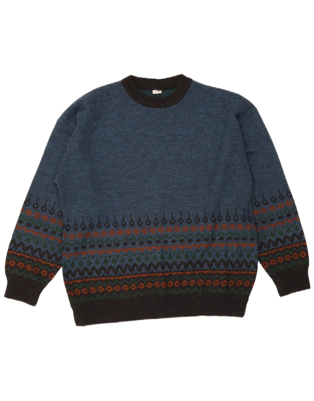 Vintage Herren Pullover mit Rundhalsausschnitt Mittelblau Fair Isle