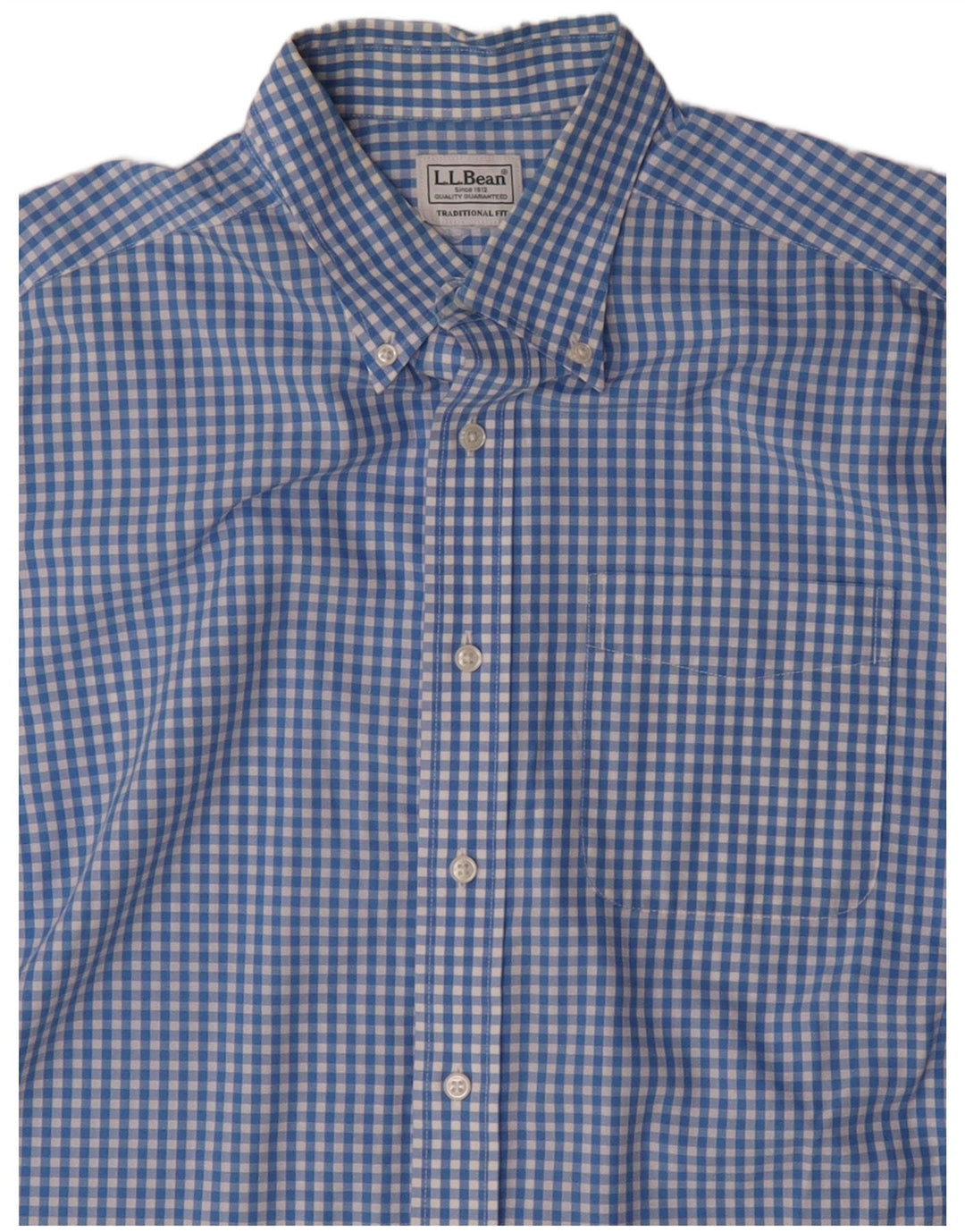 L.L.BEAN Herren-Kurzarmhemd mit traditioneller Passform, mittelblauer Gingham-Karomuster
