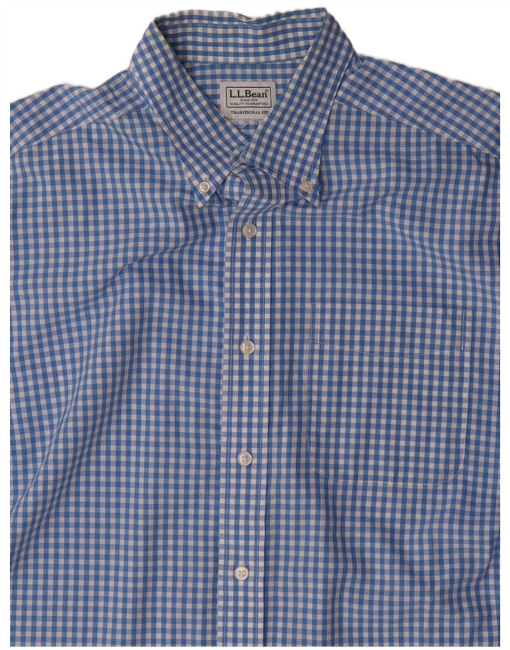 L.L.BEAN Herren-Kurzarmhemd mit traditioneller Passform, mittelblauer Gingham-Karomuster
