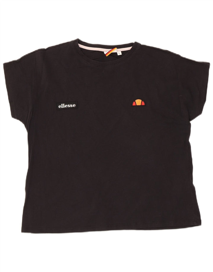 ELLESSE Damen Heritage T-Shirt Top UK 14 Large Schwarz Baumwolle