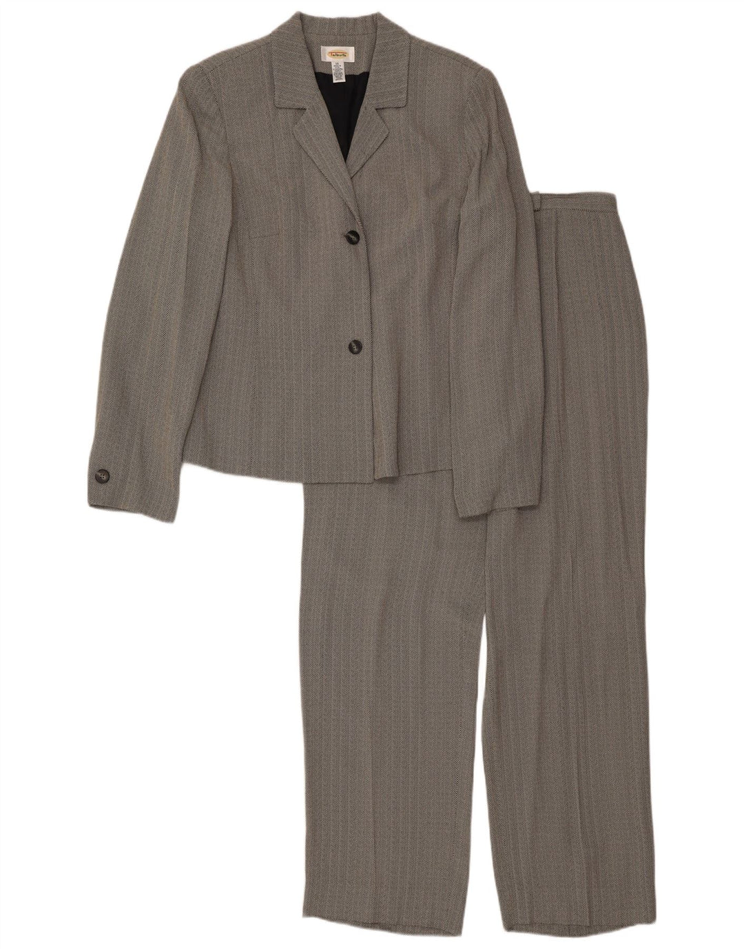 Talbots 2-teiliges Damen-Set mit 2 Knöpfen, UK 16, Größe L, W34, L30, graues Fischgrätenmuster