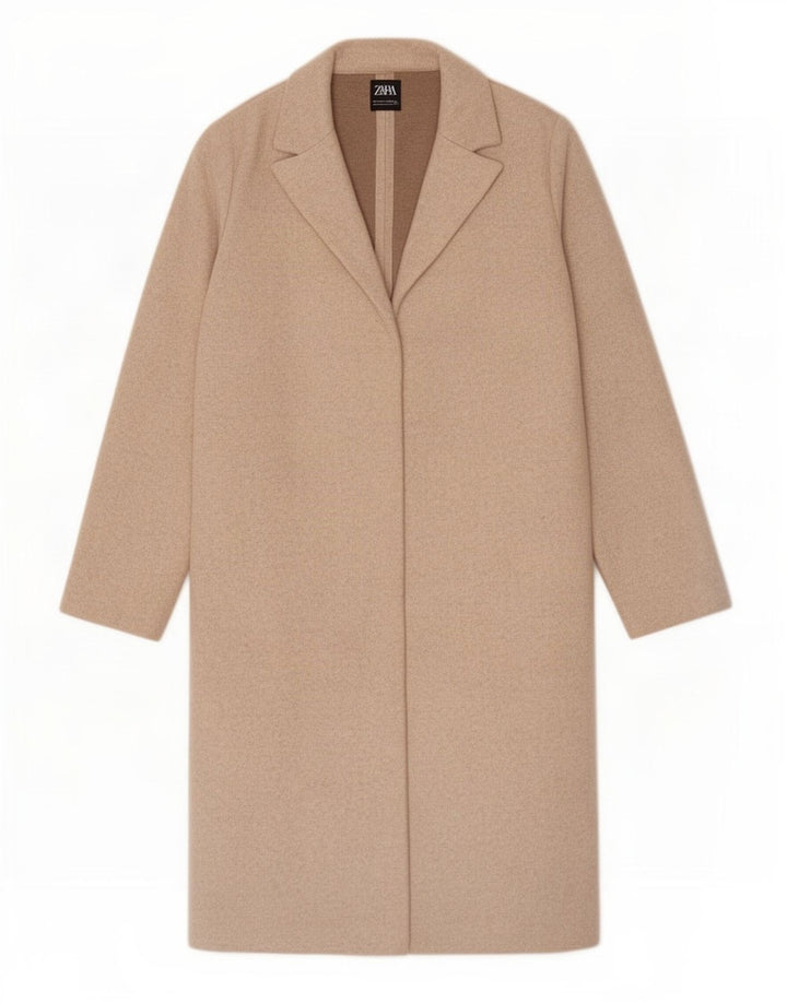 Zara Womens Open Overcoat UK 16 Large Beige Polyester