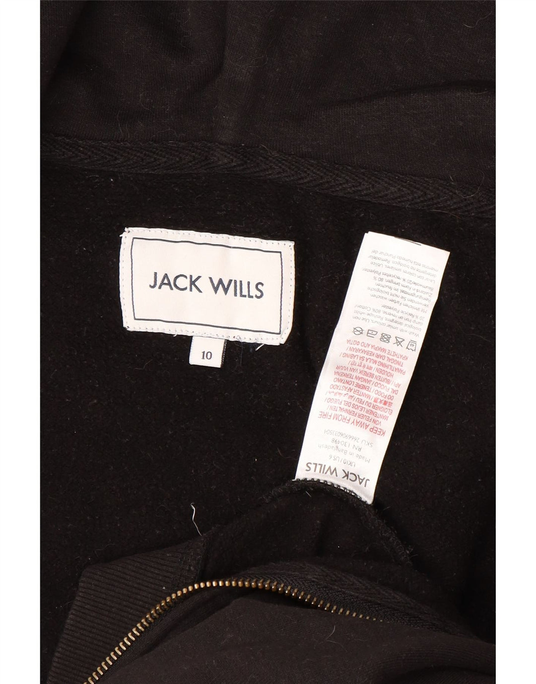 JACK WILLS Damen Übergroßer Crop Zip Hoodie Pullover UK 10 Small Schwarz