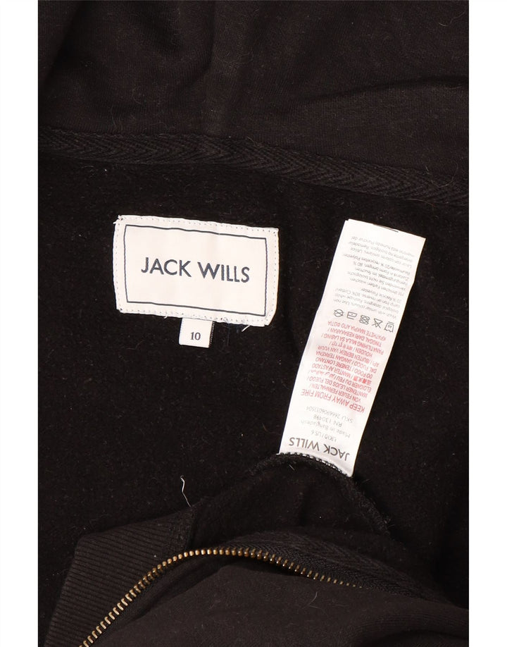 JACK WILLS Damen Übergroßer Crop Zip Hoodie Pullover UK 10 Small Schwarz