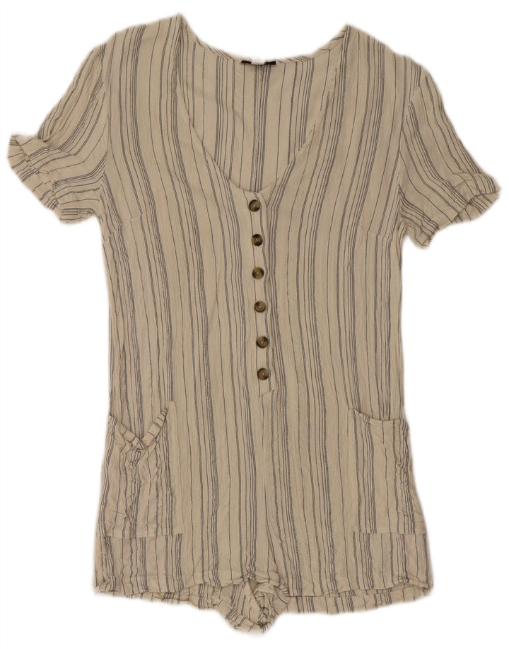Topshop Damen Playsuit UK 12 Mittelbeige gestreifte Viskose